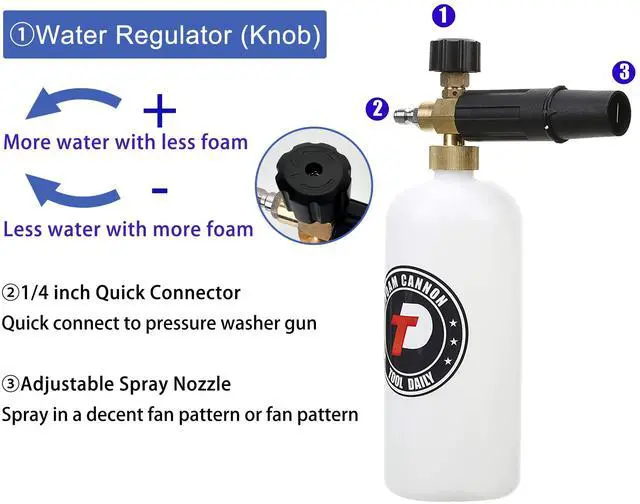 Alt view image 4 of 7 - Tool Daily Short Pressure Washer Gun with Foam Cannon, 1/4 Inch Quick Connector, with 5 Pressure Washer Nozzle Tips, 1 Liter