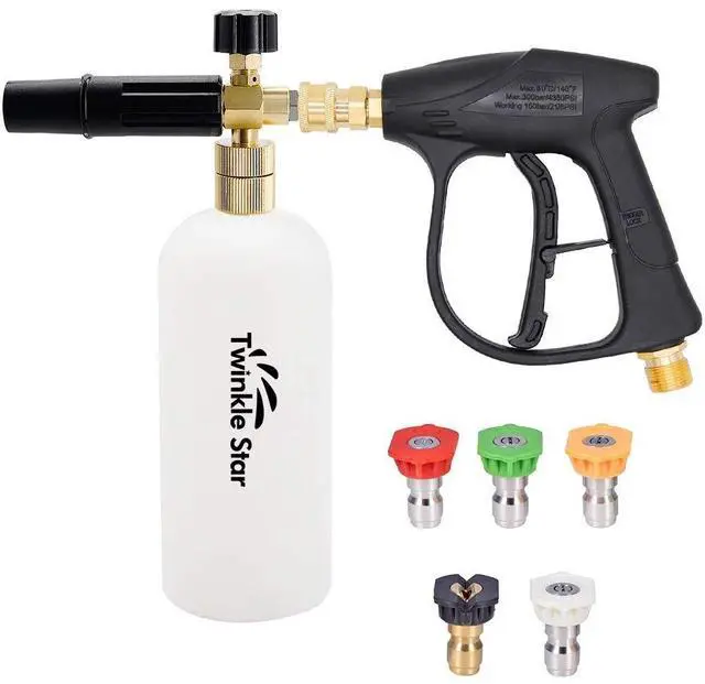 Main image of Twinkle Star Short Pressure Washer Gun with Foam Cannon, High Pressure Car Wash Foam Gun with 1/4 Inch Quick Connector, 5 Pressure Washer Nozzle Tip, 1 Liter