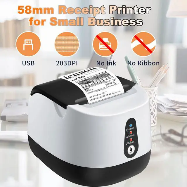 Alt view image 4 of 7 - ienRon Thermal Receipt Printer, 58mm Max-Width POS Printer with High-Speed Printing and Advanced Thermal Technology, Support ESC/POS Window Linux Operating System Printing