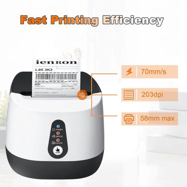 Alt view image 5 of 7 - ienRon Thermal Receipt Printer, 58mm Max-Width POS Printer with High-Speed Printing and Advanced Thermal Technology, Support ESC/POS Window Linux Operating System Printing