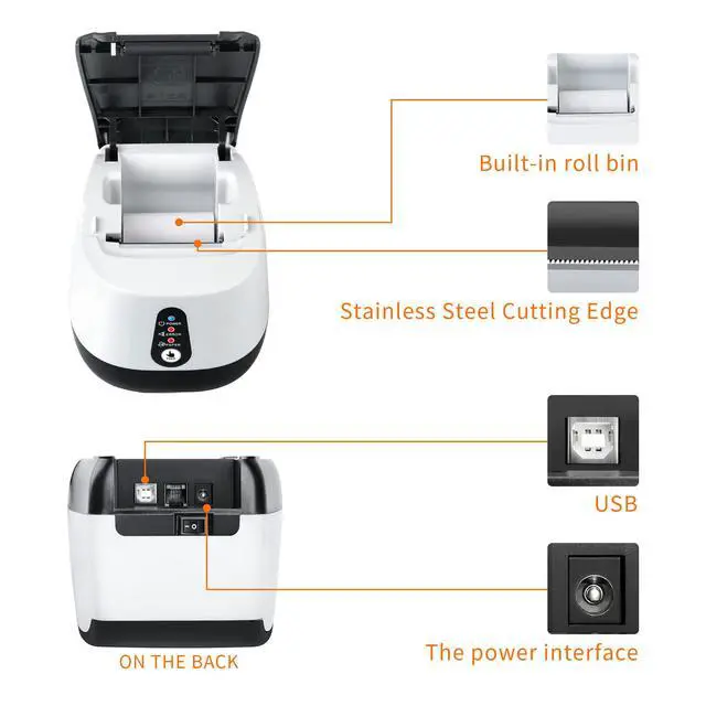 Alt view image 7 of 7 - ienRon Thermal Receipt Printer, 58mm Max-Width POS Printer with High-Speed Printing and Advanced Thermal Technology, Support ESC/POS Window Linux Operating System Printing