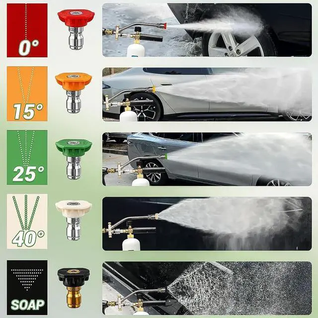 Alt view image 6 of 7 - Foam Cannon, Well Constructed High-Pressure Cleaning, Foam Cannon Dual Connector Car Wash Kit, with 5 Pointed Nozzles and 1/4 Inch Quick Connector, Car Wash Soap Sprayer Apply to Car Detailing.