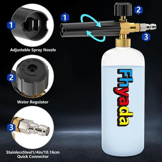 Alt view image 7 of 7 - Foam Cannon, Well Constructed High-Pressure Cleaning, Foam Cannon Dual Connector Car Wash Kit, with 5 Pointed Nozzles and 1/4 Inch Quick Connector, Car Wash Soap Sprayer Apply to Car Detailing.