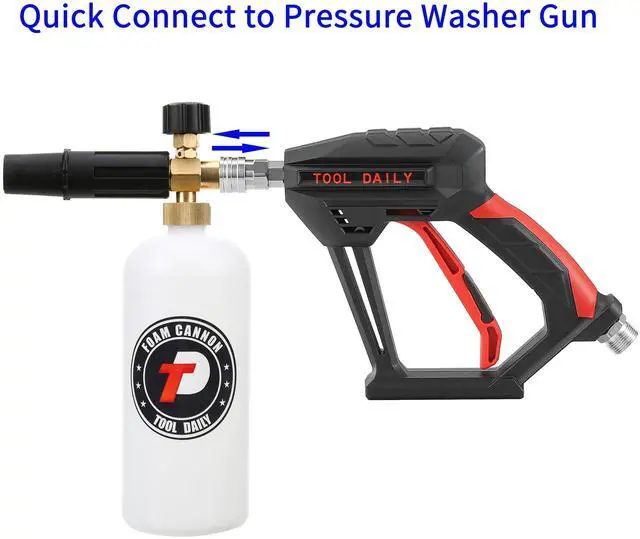 Alt view image 7 of 7 - Tool Daily Short Pressure Washer Gun with Foam Cannon, 1/4 Inch Quick Connector, with 5 Pressure Washer Nozzle Tips, 1 Liter