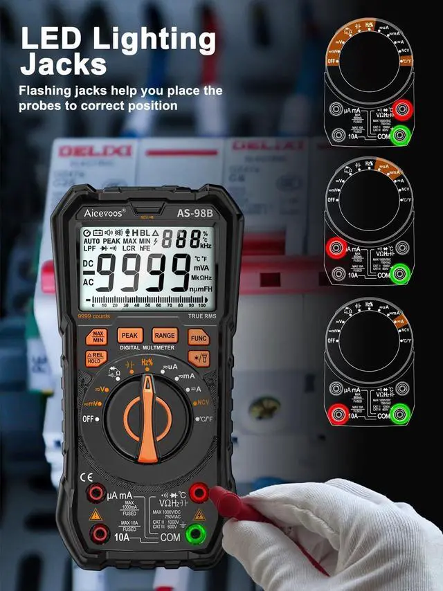 Alt view image 3 of 7 - Aicevoos Multimeter Digital Multimeter, 9999 Counts DC AC Voltmeter and Ohm Volt Amp Tester, Auto-Ranging Fast Accurately Measures Voltage Current (DC/AC Current)