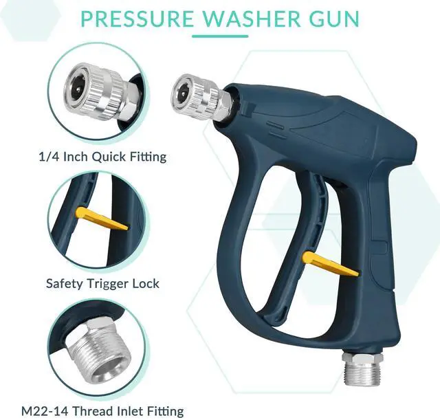 Alt view image 6 of 7 - Sooprinse Short Pressure Washer Gun with Foam Cannon, High Pressure Washer Gun Snow Foam Lance with 1/4 Inch Quick Connector, 5 Nozzle Tips with Car Wash Mitt, 3000 PSI, 1 Liter