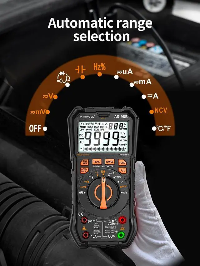 Alt view image 6 of 7 - Aicevoos Multimeter Digital Multimeter, 9999 Counts DC AC Voltmeter and Ohm Volt Amp Tester, Auto-Ranging Fast Accurately Measures Voltage Current (DC/AC Current)