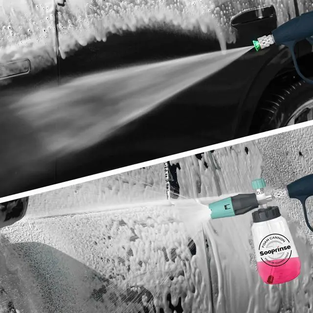Alt view image 7 of 7 - Sooprinse Short Pressure Washer Gun with Foam Cannon, High Pressure Washer Gun Snow Foam Lance with 1/4 Inch Quick Connector, 5 Nozzle Tips with Car Wash Mitt, 3000 PSI, 1 Liter
