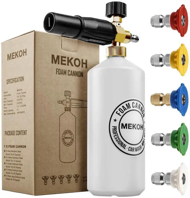 Main image of MEKOH Foam Cannon for Pressure Washer, 4000psi Car Wash Foam Gun, 1 Liter Foam Sprayer, Pressure Washer Soap Attachment with 1/4" Quick Connector, Snow Soap Blaster with 5 Nozzles for Car Detailing