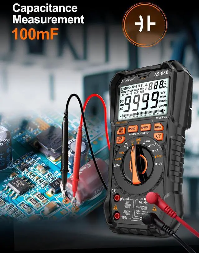 Alt view image 7 of 7 - Aicevoos Multimeter Digital Multimeter, 9999 Counts DC AC Voltmeter and Ohm Volt Amp Tester, Auto-Ranging Fast Accurately Measures Voltage Current (DC/AC Current)