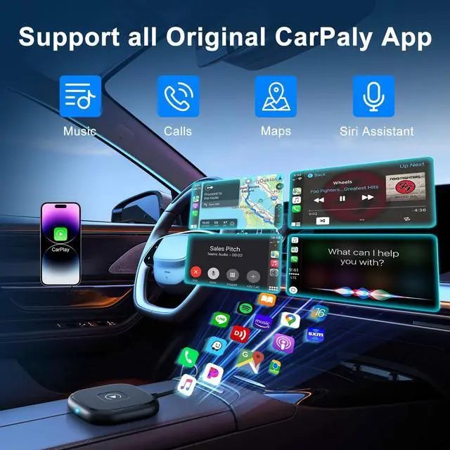 Alt view image 3 of 7 - Wireless CarPlay Adapter for Apple iPhone, Converts Wired to Wireless CarPlay, Plug & Play, Stable Connection, No Delay, Compatible with Cars from 2017 & iPhone iOS 10+(Black)