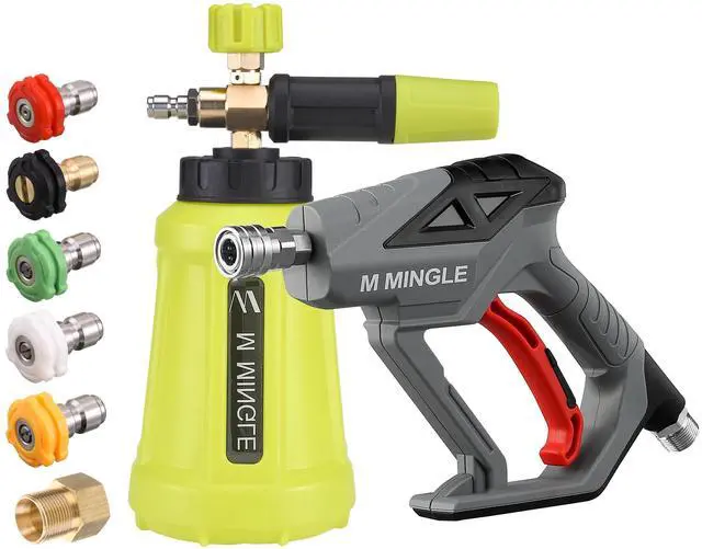 Main image of M MINGLE High Pressure Washer Gun Snow Foam Lance, 4000 PSI Cannon Foam Blaster Power Washer with 1/4" Quick Connector, Car Wash Foam Cannon Kit with 5 Pressure Washer Nozzle Tips, 1 Liter