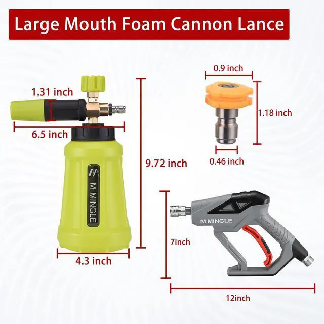 Alt view image 2 of 7 - M MINGLE High Pressure Washer Gun Snow Foam Lance, 4000 PSI Cannon Foam Blaster Power Washer with 1/4" Quick Connector, Car Wash Foam Cannon Kit with 5 Pressure Washer Nozzle Tips, 1 Liter