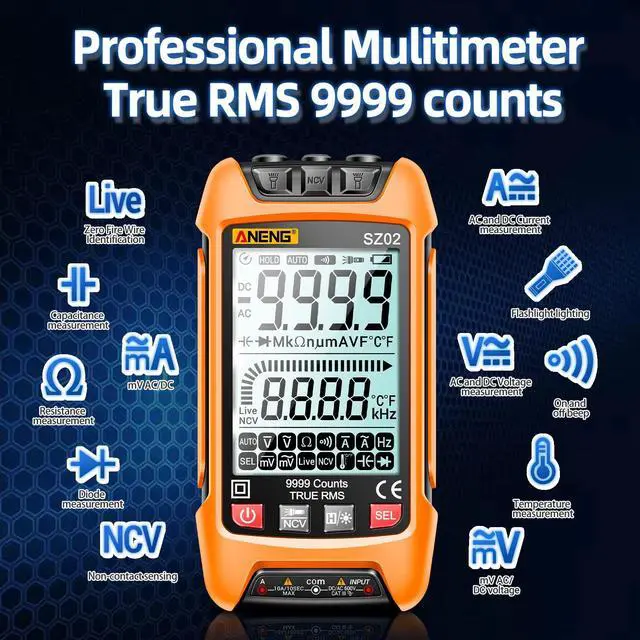 Alt view image 2 of 7 - Digital Multimeter Smart Testers TRMS 9999 Counts Anti-Burning Ohm Amp Volt Meter Measures NCV,AC/DC Current/Voltage,Resistance,Continuity,Capacitance,diodes,Auto-ranging Electrical Tools
