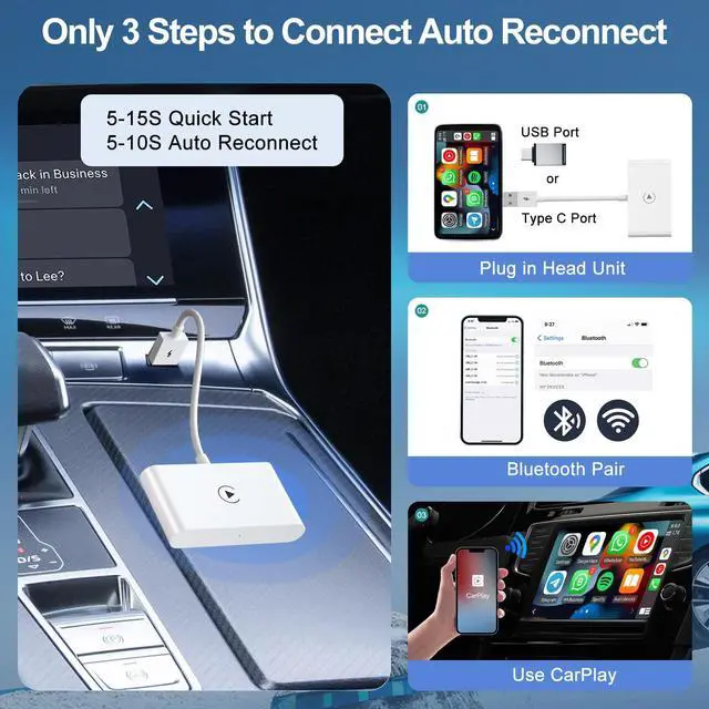 Alt view image 5 of 7 - Uniytriox Wireless CarPlay Adapter for iPhone, CarPlay Wireless Adapter Convert Factory Wired CarPlay to Wireless CarPlay for Audi/VW/Skoda/Hyundai/Volvo/Renault, Supports iOS 13+, 5Ghz WiFi