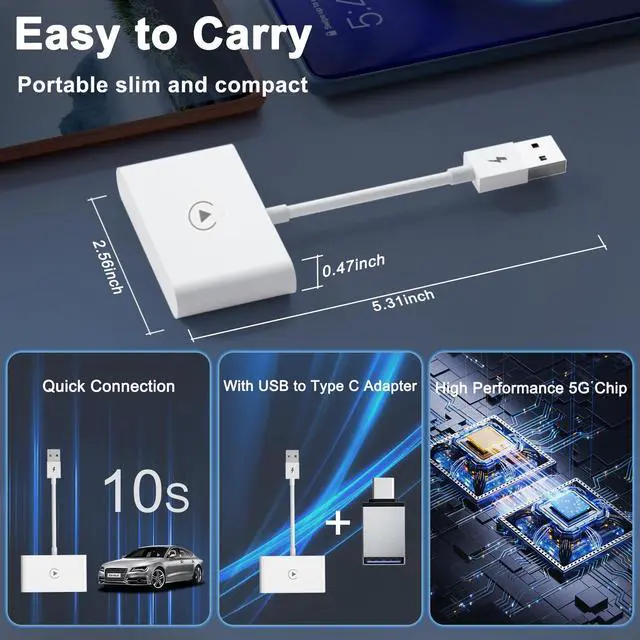 Alt view image 6 of 7 - Uniytriox Wireless CarPlay Adapter for iPhone, CarPlay Wireless Adapter Convert Factory Wired CarPlay to Wireless CarPlay for Audi/VW/Skoda/Hyundai/Volvo/Renault, Supports iOS 13+, 5Ghz WiFi
