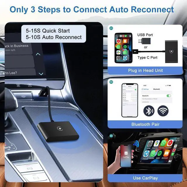 Alt view image 4 of 7 - LXJADAP Wireless CarPlay Adapter 2025 Upgrade Wired CarPlay to Wireless, Plug and Play Easy Use Fast Stable Connection Car Play for iPhone