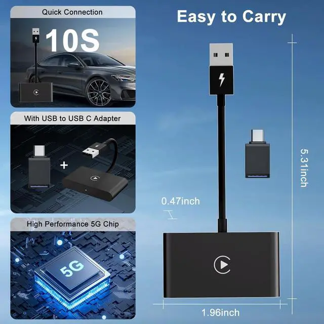 Alt view image 5 of 7 - LXJADAP Wireless CarPlay Adapter 2025 Upgrade Wired CarPlay to Wireless, Plug and Play Easy Use Fast Stable Connection Car Play for iPhone