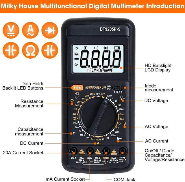 Alt view image 4 of 7 - Digital Multimeter Tester, Multimeter Tester Pocket Voltmeter, Multi Tester Digital, Electric Tester with Backlight LCD Data Hold, Voltage Tester Power Continuity Tester with AC/DC Ohm Volt Amp Diode
