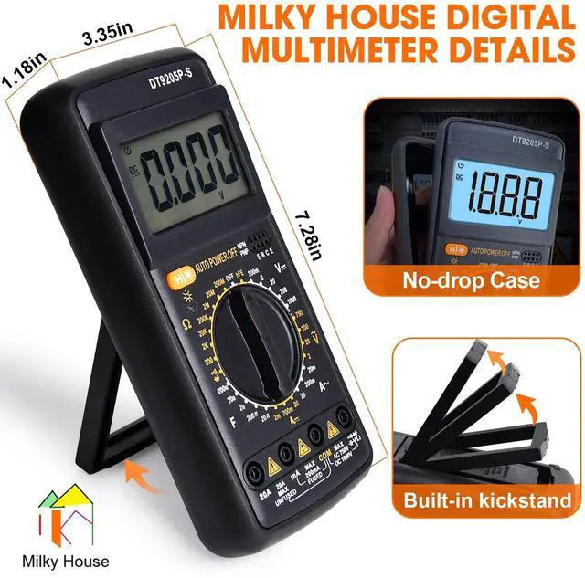 Alt view image 5 of 7 - Digital Multimeter Tester, Multimeter Tester Pocket Voltmeter, Multi Tester Digital, Electric Tester with Backlight LCD Data Hold, Voltage Tester Power Continuity Tester with AC/DC Ohm Volt Amp Diode