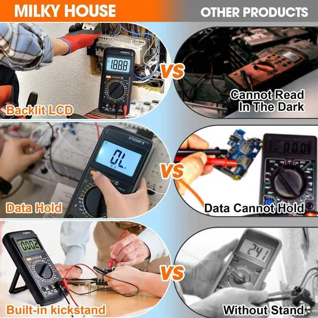 Alt view image 7 of 7 - Digital Multimeter Tester, Multimeter Tester Pocket Voltmeter, Multi Tester Digital, Electric Tester with Backlight LCD Data Hold, Voltage Tester Power Continuity Tester with AC/DC Ohm Volt Amp Diode