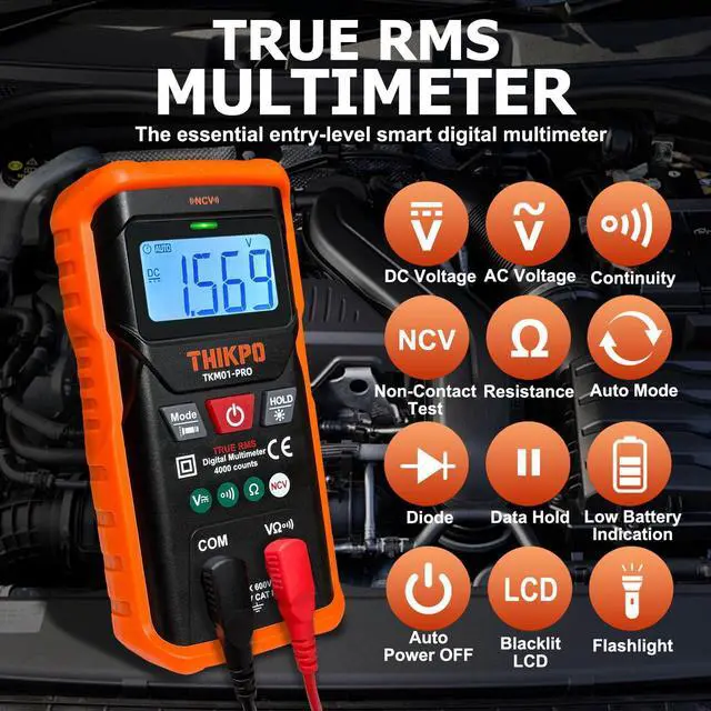 Alt view image 2 of 7 - THIKPO TRMS Digital Multimeter 4000 Counts with NCV, Auto-Ranging Multimeter Measures AC/DC Voltage, Resistance, Continuity, Live Wire Detection, Backlight, Data Hold