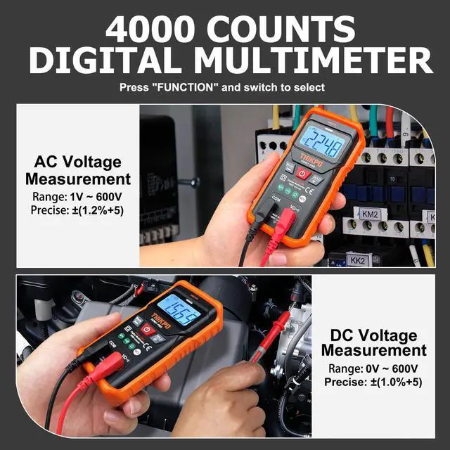 Alt view image 4 of 7 - THIKPO TRMS Digital Multimeter 4000 Counts with NCV, Auto-Ranging Multimeter Measures AC/DC Voltage, Resistance, Continuity, Live Wire Detection, Backlight, Data Hold