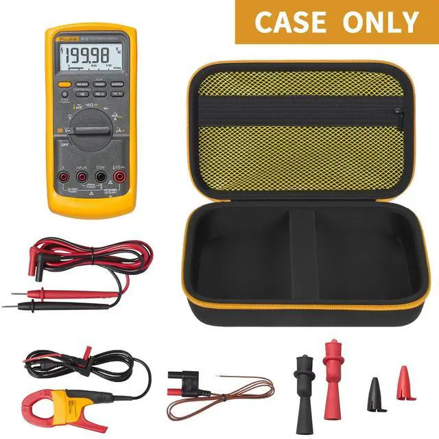 Alt view image 2 of 7 - Comecase Hard Carrying Case for Fluke 87-V/ 88V/ 15B+/ 17B+ and More Digital Multimeter, Protective Travel Storage Bag - Black + Yellow Pocket
