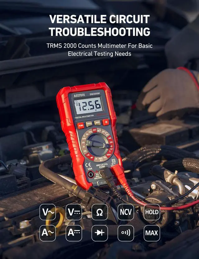 Alt view image 2 of 7 - AstroAI Digital Multimeter Voltage Tester, TRMS 2000 Counts Volt Meter; Fast and Accurately Measures AC/DC Voltage & Current, Resistance, Diode, Continuity and NCV (DM200M)