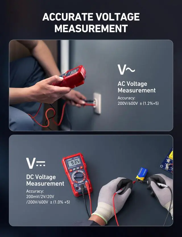 Alt view image 3 of 7 - AstroAI Digital Multimeter Voltage Tester, TRMS 2000 Counts Volt Meter; Fast and Accurately Measures AC/DC Voltage & Current, Resistance, Diode, Continuity and NCV (DM200M)