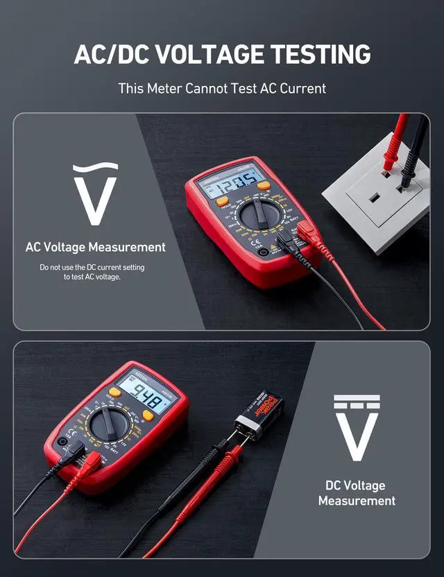 Alt view image 3 of 7 - AstroAI Digital Multimeter Tester 2000 Counts with DC AC Voltmeter and Ohm Volt Amp Meter; Measures Voltage, Current, Resistance, Continuity and Diode, Black
