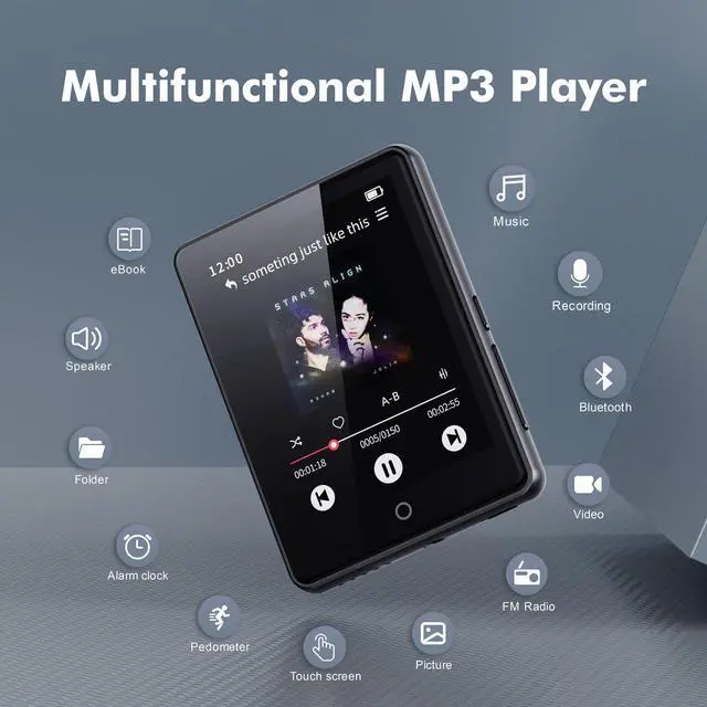 Alt view image 7 of 7 - 64GB MP3 Player with Bluetooth 5.3,Portable MP3 Player with Speaker for Kids with HiFi Lossless Sound Music,2.8 in Full Touchscreen,FM Radio,Voice Recorder,Supports Up to 128GB TF Card