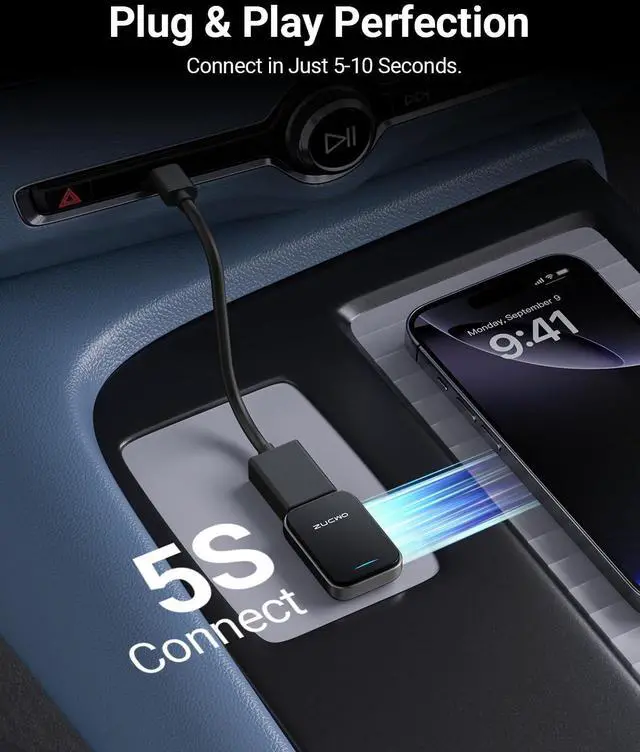 Alt view image 3 of 7 - ZUCWO 2-in-1 Mini Wireless CarPlay Adapter for iOS Android Auto Plug and Play Low Latency Portable Carplay Adapter Converts Wired to Wireless CarPlay for iOS10+/Android 11+, Gray