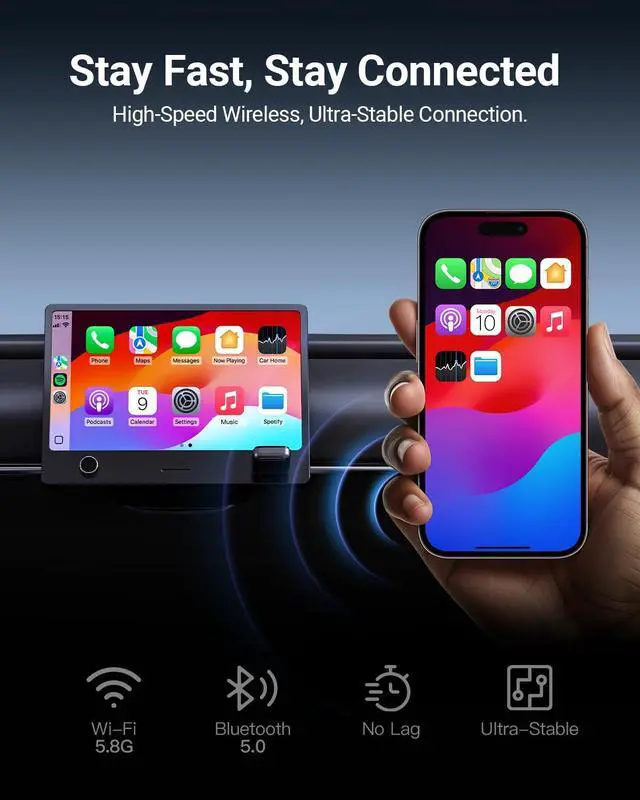 Alt view image 5 of 7 - ZUCWO 2-in-1 Mini Wireless CarPlay Adapter for iOS Android Auto Plug and Play Low Latency Portable Carplay Adapter Converts Wired to Wireless CarPlay for iOS10+/Android 11+, Gray