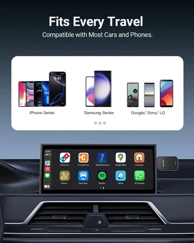 Alt view image 6 of 7 - ZUCWO 2-in-1 Mini Wireless CarPlay Adapter for iOS Android Auto Plug and Play Low Latency Portable Carplay Adapter Converts Wired to Wireless CarPlay for iOS10+/Android 11+, Gray