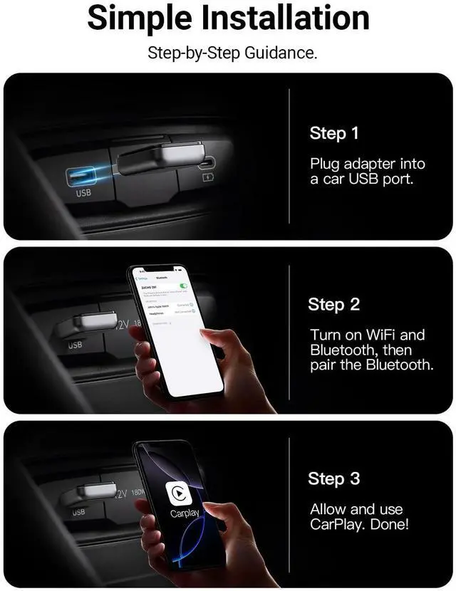 Alt view image 7 of 7 - ZUCWO 2-in-1 Mini Wireless CarPlay Adapter for iOS Android Auto Plug and Play Low Latency Portable Carplay Adapter Converts Wired to Wireless CarPlay for iOS10+/Android 11+, Gray