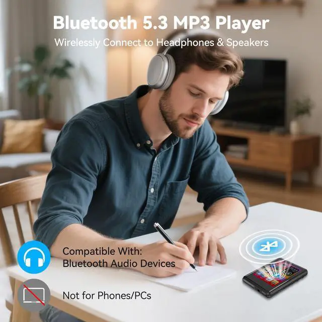 Alt view image 2 of 7 - MP3 Player with Bluetooth5.4,Portable Digital Music Device with Speaker,FM Radio,Voice Recording,Earphones,for Kids,Built-in Micro SD Card Slot,Full Touch Screen Easy to Use,Max 512GB Expand