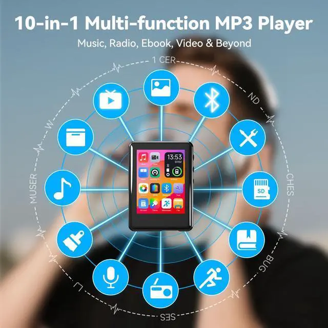 Alt view image 6 of 7 - MP3 Player with Bluetooth5.4,Portable Digital Music Device with Speaker,FM Radio,Voice Recording,Earphones,for Kids,Built-in Micro SD Card Slot,Full Touch Screen Easy to Use,Max 512GB Expand