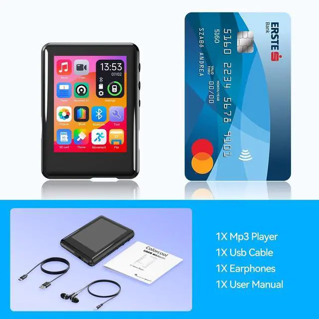 Alt view image 7 of 7 - MP3 Player with Bluetooth5.4,Portable Digital Music Device with Speaker,FM Radio,Voice Recording,Earphones,for Kids,Built-in Micro SD Card Slot,Full Touch Screen Easy to Use,Max 512GB Expand