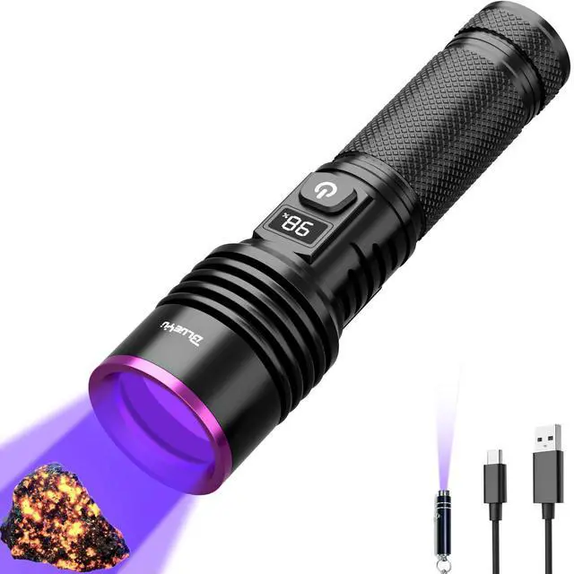 Main image of BlueYu - 365nm Black Light UV Flashlight, Rechargeable Blacklight Flashlights, Powerful Ultraviolet Lights for Pet Urine Detection, Scorpion, Rock Hunting, AC Leak, & Resin Curing, with LCD Display