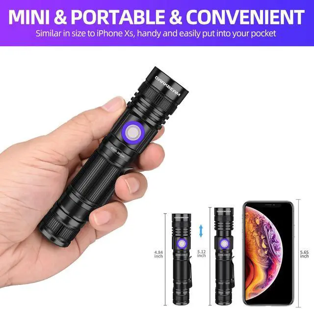 Alt view image 6 of 7 - DARKBEAM UV Flashlight 365nm & 395nm Blacklight Rechargeable USB, Woods Lamp Ultraviolet Black Light LED Portable - Detector for Pet Cat Urine, Stains, Resin Curing, Uranium Glass, 2 Pack