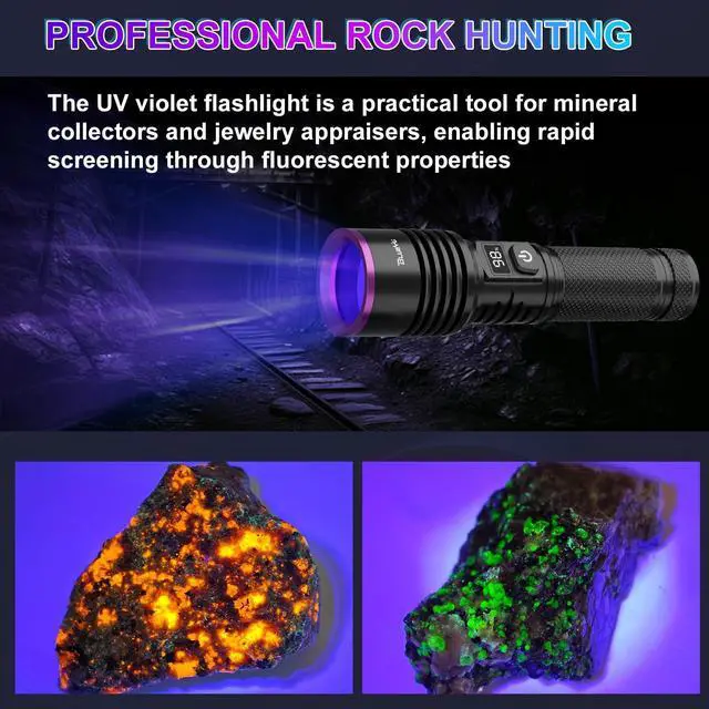 Alt view image 4 of 7 - BlueYu - 365nm Black Light UV Flashlight, Rechargeable Blacklight Flashlights, Powerful Ultraviolet Lights for Pet Urine Detection, Scorpion, Rock Hunting, AC Leak, & Resin Curing, with LCD Display