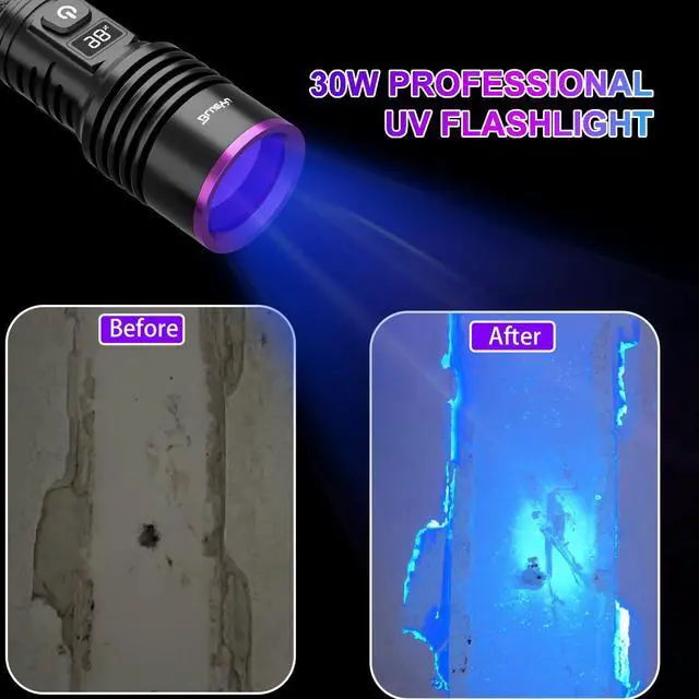 Alt view image 5 of 7 - BlueYu - 365nm Black Light UV Flashlight, Rechargeable Blacklight Flashlights, Powerful Ultraviolet Lights for Pet Urine Detection, Scorpion, Rock Hunting, AC Leak, & Resin Curing, with LCD Display