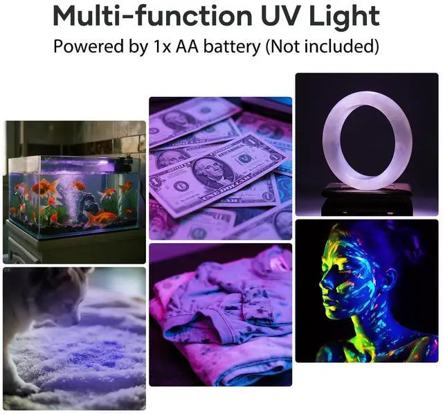 Alt view image 3 of 6 - HinsGEAR 1 Mode UV 365nm Blacklight Flashlight LED Ultraviolet Flashlights Portable Uv Light Wood's lamp Detector for Dog Urine Pet Stains, Anti-counterfeiting and More - Powered by Single AA Battery