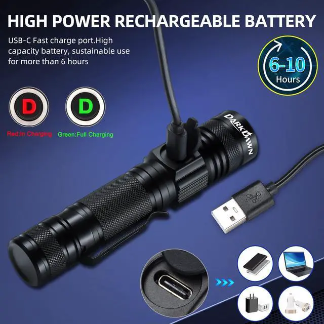 Alt view image 4 of 7 - DARKDAWN UV Flashlight 365nm, LED Blacklight Flashlight, USB Rechargeable flashlights, Powerful Fluorescent Portable Mini Detector for Pet Urine Stains, Uranium Glass, Money, Resin Curing, 2 Pack