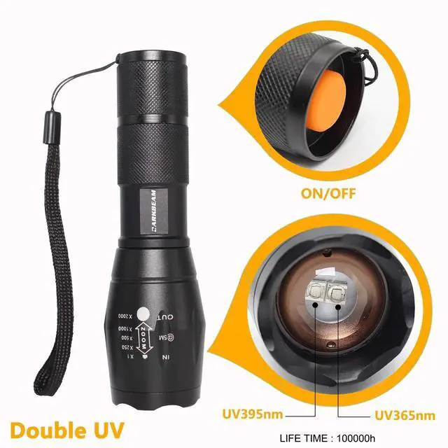 Alt view image 3 of 7 - DARKBEAM UV 365nm and 395nm Light Wood's lamp Blacklight Ultraviolet Flashlight LED Portable Mini Handheld Torch, Detector for Dog Urine Pet Stains Anti-counterfeiting Identification, Resin Curing
