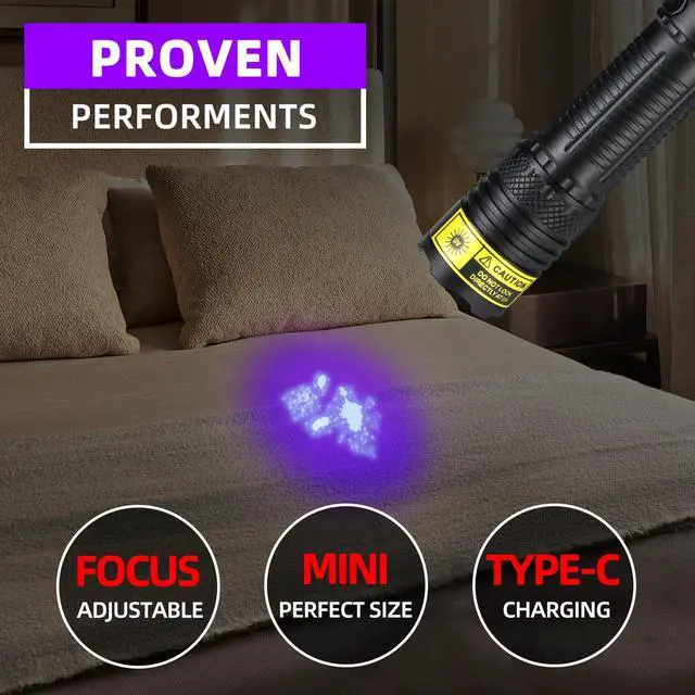 Alt view image 2 of 6 - DARKBEAM UV Flashlight 395nm Black Light, Mini but Powerful Blacklight USB- C LED Rechargeable, Focusable Woods Lamp Water Resistant, Detector for Pet Urine, Uranium Glass&Leak Detection, Curing Resin