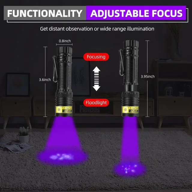 Alt view image 4 of 6 - DARKBEAM UV Flashlight 395nm Black Light, Mini but Powerful Blacklight USB- C LED Rechargeable, Focusable Woods Lamp Water Resistant, Detector for Pet Urine, Uranium Glass&Leak Detection, Curing Resin