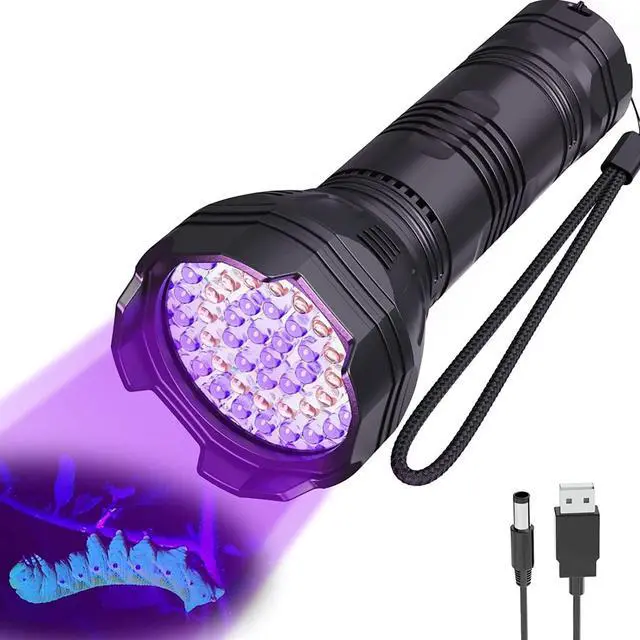 Main image of UV Blacklight Flashlights Rechargeable 365nm + 395nm 51 LEDs, Black Light for Pet Urine Detection Cat Dogs, Ultraviolet Flashlight for Resin Scorpion Bed Bugs Handheld Black Light Battery Built-in