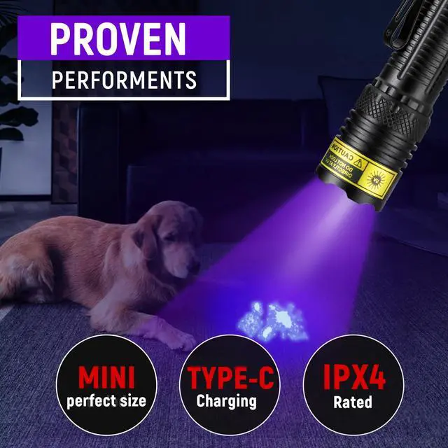 Alt view image 2 of 7 - UV Flashlight Black Light USB Rechargeable 395nm Blacklight Mini, Wood's Lamp Portable Handheld Powerful LED Ultraviolet Lights Flashlights, for Resin Curing, Uranium Glass, Pet Dog Urine Detection